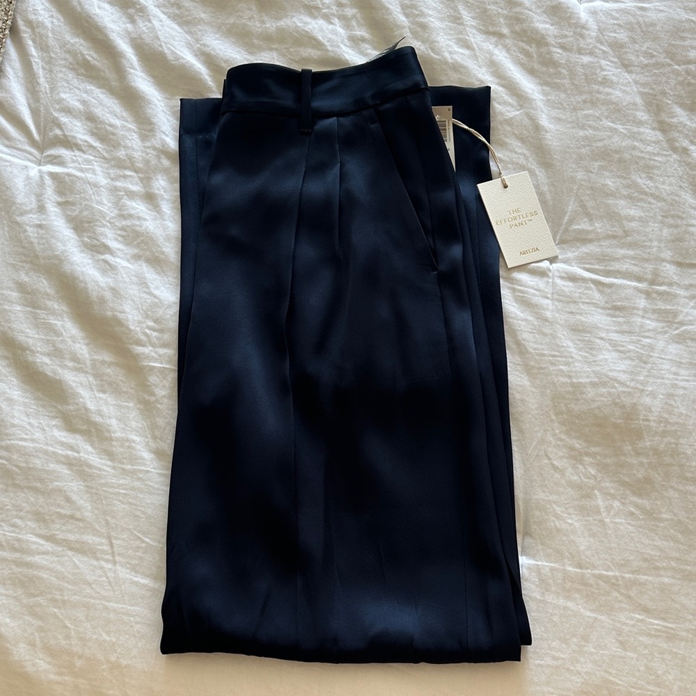 Aritzia Effortless Navy Satin Trousers